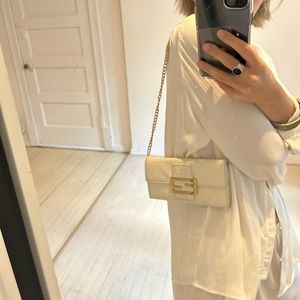 Fendi Patent White Long Wallet with chain